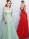 Sumptuous Off the Shoulder With Train Lace Up Damas Dress Apple Green for Prom and Party and Wedding Party with Appliques and Ruching Brush Train