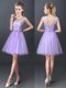 Superior A-line Quinceanera Dama Dress Lavender Scoop Tulle Sleeveless Mini Length Lace Up