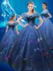 Comfortable Cinderella Navy Blue Ball Gown Prom Dress Sweet 16 and Quinceanera and For with Beading and Bowknot Off The Shoulder Sleeveless Lace Up