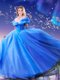 Custom Designed Cinderella Off the Shoulder Sleeveless Floor Length Beading and Bowknot Lace Up Sweet 16 Dresses with Royal Blue