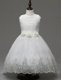 Discount White Flower Girl Dresses for Less Party and Wedding Party and For with Lace and Appliques and Bowknot Scoop Sleeveless Brush Train Zipper