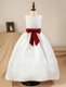 Scoop White Satin Zipper Toddler Flower Girl Dress Sleeveless Floor Length Lace and Appliques and Bowknot