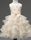 Scoop Sleeveless Flower Girl Dresses Mini Length Beading and Ruffled Layers Champagne Organza