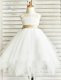 Scoop Ruffled White Sleeveless Tulle Zipper Flower Girl Dresses for Party and Wedding Party