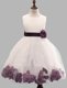 Classical Scoop Floor Length White Flower Girl Dress Tulle Sleeveless Appliques and Hand Made Flower