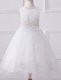 Scoop White Sleeveless Beading and Appliques Floor Length Flower Girl Dresses