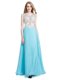 Traditional Chiffon Scoop Sleeveless Zipper Beading Homecoming Dress in Aqua Blue