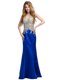 Fine Floor Length Backless Prom Dress Royal Blue for Prom and Party with Beading