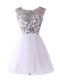 Top Selling Scoop White A-line Sequins Dress for Prom Backless Tulle Cap Sleeves Mini Length