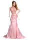 Mermaid Scoop Baby Pink Sleeveless With Train Beading Backless Prom Gown
