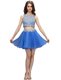 Organza Bateau Sleeveless Zipper Beading Prom Dress in Blue