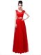 Coral Red Empire Chiffon Scoop Cap Sleeves Beading Floor Length Lace Up Homecoming Dress