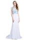 Scoop White Zipper Prom Party Dress Beading Sleeveless With Brush Train
