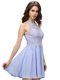 Perfect Chiffon Halter Top Sleeveless Zipper Beading and Lace Prom Dresses in Lavender