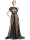 Black Short Sleeves Brush Train Beading With Train Prom Gown