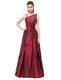 Elastic Woven Satin Asymmetric Sleeveless Side Zipper Beading and Bowknot in Burgundy