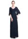 High End Floor Length Empire Half Sleeves Navy Blue Zipper