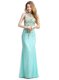 Glorious With Train Zipper Prom Gown Turquoise for Prom and Party with Beading Brush Train