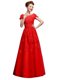 New Arrival Red Short Sleeves Floor Length Lace Lace Up Prom Dress