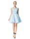 Light Blue Lace Zipper Scoop Sleeveless Mini Length Prom Dresses Lace and Belt