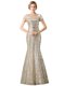 Champagne Mermaid Scoop Sleeveless Sequined Floor Length Zipper Sequins Prom Gown
