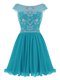 Scoop Mini Length Zipper Teal for Prom and Party with Beading