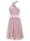 Pink Sleeveless Mini Length Ruching Backless Prom Gown