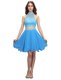 Blue Chiffon Zipper Evening Dress Sleeveless Mini Length Beading