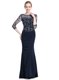 Adorable Navy Blue Bateau Neckline Beading and Appliques Evening Dress 3 4 Length Sleeve Zipper