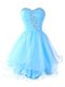 Mini Length Lace Up Dress for Prom Aqua Blue for Prom and Party with Beading and Ruffled Layers