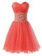 Classical Watermelon Red Organza Zipper Prom Dress Sleeveless Mini Length Beading