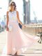 Vintage Scalloped Floor Length Pink Prom Evening Gown Chiffon Sleeveless Lace