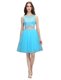 Scoop Baby Blue Tulle Backless Prom Gown Sleeveless Knee Length Appliques