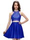 Customized Royal Blue Scoop Neckline Beading Sleeveless Zipper