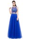 Scoop Royal Blue Tulle Lace Up Prom Dress Sleeveless Floor Length Beading