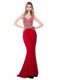 Mermaid Red Sleeveless Silk Like Satin Brush Train Backless Prom Evening Gown for Prom and Party