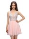 Unique Baby Pink V-neck Neckline Beading Homecoming Dress Sleeveless Zipper