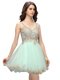Scoop Sleeveless Mini Length Beading and Appliques Zipper Prom Evening Gown with Apple Green