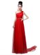 Admirable Floor Length Coral Red Prom Dresses One Shoulder Sleeveless Side Zipper