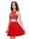 Exquisite Red Scoop Neckline Beading Prom Dress Sleeveless Zipper