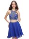 Blue Two Pieces Chiffon Scoop Sleeveless Beading Mini Length Zipper Prom Evening Gown