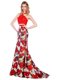 High Quality Mermaid Halter Top With Train Multi-color Prom Evening Gown Printed Brush Train Sleeveless Lace and Pattern