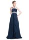 Perfect Blue Chiffon Backless Prom Dresses Sleeveless Floor Length Beading