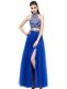Luxurious Floor Length Royal Blue Dress for Prom Square Sleeveless Criss Cross
