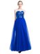 Royal Blue Sleeveless Floor Length Sequins Zipper Prom Gown