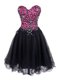Pink And Black Zipper Evening Dress Beading and Lace Sleeveless Mini Length
