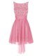 High Quality Pink Empire Tulle Bateau Sleeveless Beading Mini Length Zipper Evening Dress