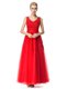 Spectacular Tulle V-neck Sleeveless Lace Up Beading and Appliques Prom Evening Gown in Red