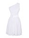 One Shoulder Sleeveless Prom Dress Mini Length Hand Made Flower White Chiffon