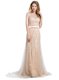 Champagne Prom Evening Gown Prom and Party and For with Beading Scoop Sleeveless Brush Train Backless